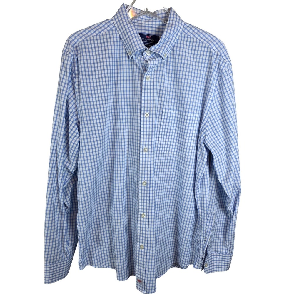 Vineyard Vines Mens‎ L Blue White Gingham Classic Fit Murray Button down Shirt
